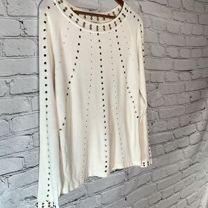 Cache Cream Studded Crew Neck Sweater sz Large